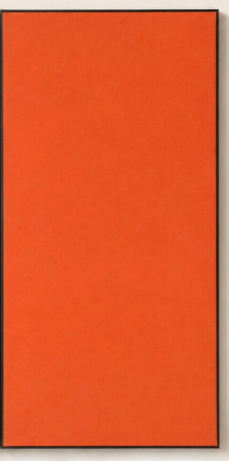 Orange fabric-faced rectangular wall module with a narrow dark frame